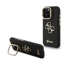 Guess PU Grained 4G Logo Stand Kamerarahmen Backcover für iPhone 16 Pro Schwarz