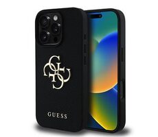 Guess PU Grained 4G Metal Logo Backcover für iPhone 16 Pro Schwarz
