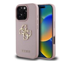 Guess PU Grained 4G Metal Logo Backcover für iPhone 16 Pro Pink