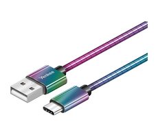 YENKEE YCU 351 Stahlkabel USB-A 2.0 (M) - USB-C 2.0 (M) 1m Regenbogen / 480mb/s 
