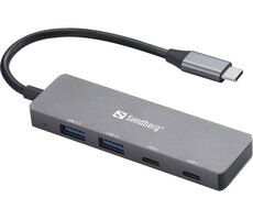 Sandberg USB-C HUB silber / 2xUSB-A & 2xUSB-C Anschlüsse