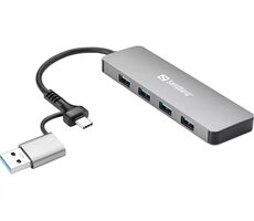 Sandberg Hub Silber / USB-C/A auf 4 x USB 3.0 