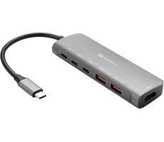 Sandberg USB-C Dockingstation grau / HDMI + 2x USB-A + 2 x USB-C + PD (100W)