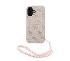 Guess PU-Leder 4G Farbiges Ringband MagSafe Back Cover für iPhone 16 Rosa
