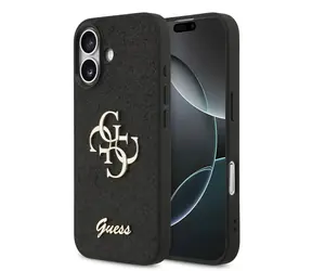 Guess PU FIXED Glitter 4G Metal Logo Backcover für iPhone 17 Schwarz