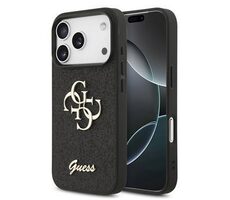 Guess PU FIXED Glitter 4G Metal Logo Backcover für iPhone 17 Pro Schwarz