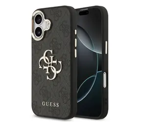 Guess PU-Leder 4G Metall Logo Goldrahmen Backcover für iPhone 17 Schwarz