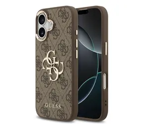 Guess PU-Leder 4G Metall Logo Goldrahmen Backcover für iPhone 17 Braun