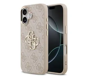 Guess PU-Leder 4G Metall Logo Goldrahmen Backcover für iPhone 17 Pink