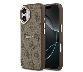 Guess PU Leder 4G Gold Frame MagSafe Back Cover für iPhone 17 Braun