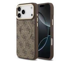 Guess PU Leder 4G Gold Frame MagSafe Back Cover für iPhone 17 Pro Max Braun