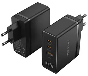 Vention FEGB0- EU GaN Power Charger Schwarz / 2x USB-C / 1x USB-A / bis zu 100W