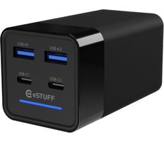 eSTUFF 120W 4- Port PD GaN Multi Charger schwarz / Ladegerät / 2x USB-C / 2x USB-A