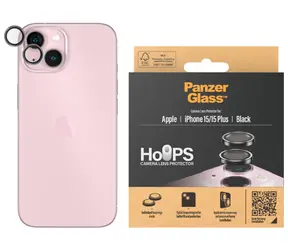 PanzerGlass HoOps Kameralinsenschutzringe für Apple iPhone 15/15 PLUS - schwarzes Aluminium