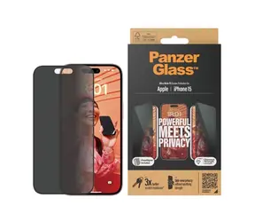 PanzerGlass gehärtetes Glas UWF Sichtschutz mit Applikator für iPhone 15 schwarz