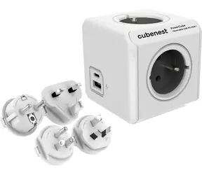 Cubenest PowerCube ReWirable USB PD 20W A+C - grau / 4X Steckdose + USB-A+C / 4X Weltstecker (EU | US | UK | AU/CN)