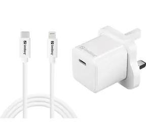Sandberg USB-C Netzteil 20W / Reise-Ladeadapter (UK) + USB-C-auf-Lightning-Kabel / 1x USB-C 