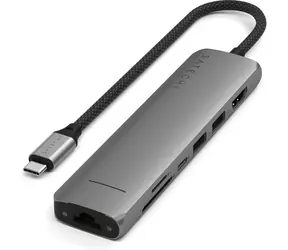Satechi 7-in-1 USB-C Slim Multiport grau / Netzteil / USB-C / 2x USB-A / HDMI / RJ45 / microSD / SD / PD 100 W