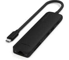 Satechi 7-in-1 USB-C Slim Multiport, schwarz / Netzteil / USB-C / 2x USB-A / HDMI / RJ45 / microSD / SD / PD 100 W
