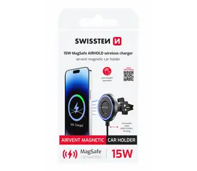 Swissten MagSafe AIRHOLD Magnetische Auto-Lüftungshalterung mit kabelloser Ladefunktion, schwarz / 15 W / MagSafe / USB-C