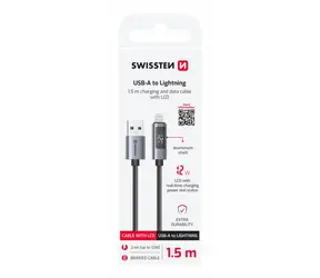 Swissten USB-A-auf-Lightning-Kabel mit LCD-Display, 1,5 m, schwarz / 12 W / USB-A (Stecker) / Lightning