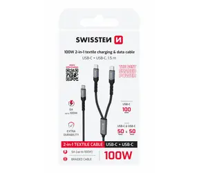 Swissten Ladekabel 2in1 100W 1,5m schwarz / 100W / 3x USB-C (M)