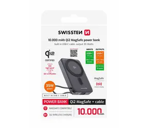 Swissten 22013979 MagSafe Qi2 Powerbank 10000 mAh mit integriertem USB-C-Kabel 15W schwarz