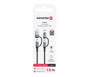 Swissten Textil-Datenkabel 4-in-1 60W USB-C/USB-A/Lightning 1,5 m schwarz