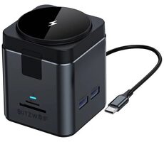 Blitzwolf BW-TH17 9-in-1 Dockingstation, schwarz / 3x USB-A / 2x USB-C / kabelloses Laden / 1x HDMI / 1x RJ45 / SD + TF 
