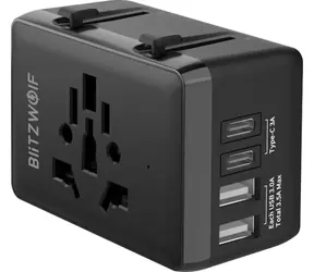 Blitzwolf BW-TA1 Reiseadapter 4 in 1 schwarz / 2x USB-A / 2x USB-C