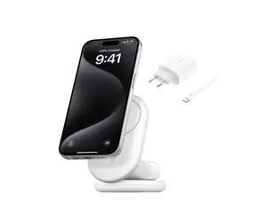 Belkin BOOST CHARGE Qi2 Magnetische Ladestation 2in1 weiß / faltbar / 15W