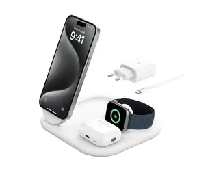 Belkin BOOST CHARGE Qi2 Magnetische Ladestation 3-in-1 weiß / faltbar / 15 W