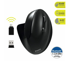 Ausgepackt - PORT CONNECT Ergonomische, wiederaufladbare, schwarze kabellose ergonomische Maus / USB-A 2,4-GHz-Dongle / 1600 DPI / ausgepackt