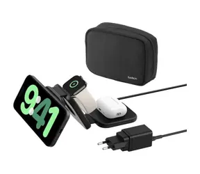 Belkin BOOST CHARGE PRO Qi2 Kabelloses, faltbares Reiseladegerät 3-in-1, schwarz / 25 W / CZ -Adapter