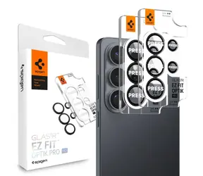 Spigen Glass tR EZ Fit Optik Pro HD gehärtetes Glas für die Kameralinse des Samsung Galaxy S26 (2 Stück, schwarz)