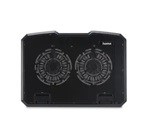 HAMA Laptop-Kühlständer, schwarz, Metall, schwarz / 2 Lüfter / neigbar / blaue Hintergrundbeleuchtung / leise