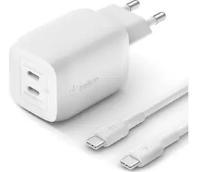 Belkin BOOST CHARGE Ladegerät weiß / Ladegerät / 2x USB-C / 65W / PD / GaN / mit 2m USB-C-Kabel