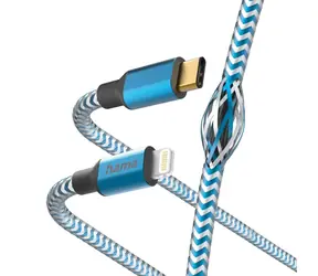 HAMA MFi USB-C Lightning-Kabel, reflektierend, für Apple, blau / 1,5 m