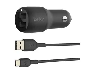 Belkin BOOST CHARGE Kfz-Ladegerät schwarz / 2x USB-A / 24W / mit 1m USB-C-Kabel