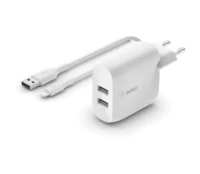 Belkin BOOST CHARGE Ladegerät weiß / Ladegerät / 2x USB-A / 24W / mit 1m Lightning-Kabel