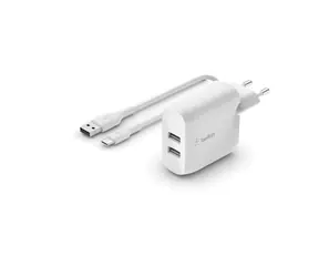 Belkin BOOST CHARGE Ladegerät weiß / Ladegerät / 2x USB-A / 24W / mit 1m USB-C Kabel