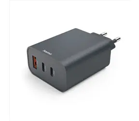 HAMA Schnellladegerät mit USB, grau / 2x USB-C / USB-A / PD / QC / 65 W / Ecosential