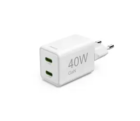 HAMA Schnellladegerät mit USB, weiß / 2x USB-C / PD / QC / 40 W / Super-Mini