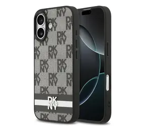 DKNY PU-Leder-Rückseite mit Karomuster und Streifen für iPhone 17, Schwarz