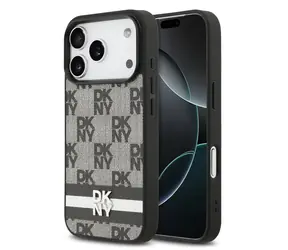 DKNY PU-Leder-Rückseite mit Karomuster und Streifen für iPhone 17 Pro, Schwarz