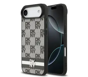 DKNY PU-Leder-Rückseite mit Karomuster und Streifen für iPhone Air, Schwarz