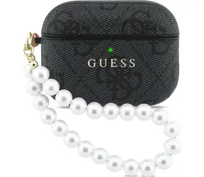Guess PU 4G Classic Logo Pearl Strap Case für AirPods Pro 3 Schwarz
