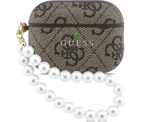 Guess PU 4G Classic Logo Pearl Strap Case für AirPods Pro 3 Braun