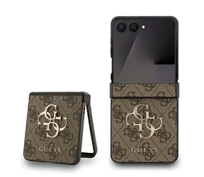 Guess PU 4G Metall Logo -Rückseite für Samsung Galaxy Z Flip 7 Braun