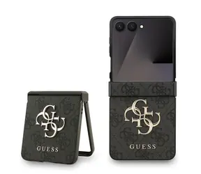 Guess PU 4G Metall Logo -Rückseite für Samsung Galaxy Z Flip 7 Grau
